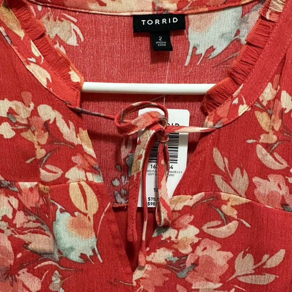 NWT Torrid orange floral long sleeve dress - Picture 3 of 9